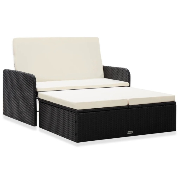 Set Mobilier De Grădină Cu Perne 2 Piese Negru Poliratan 46078